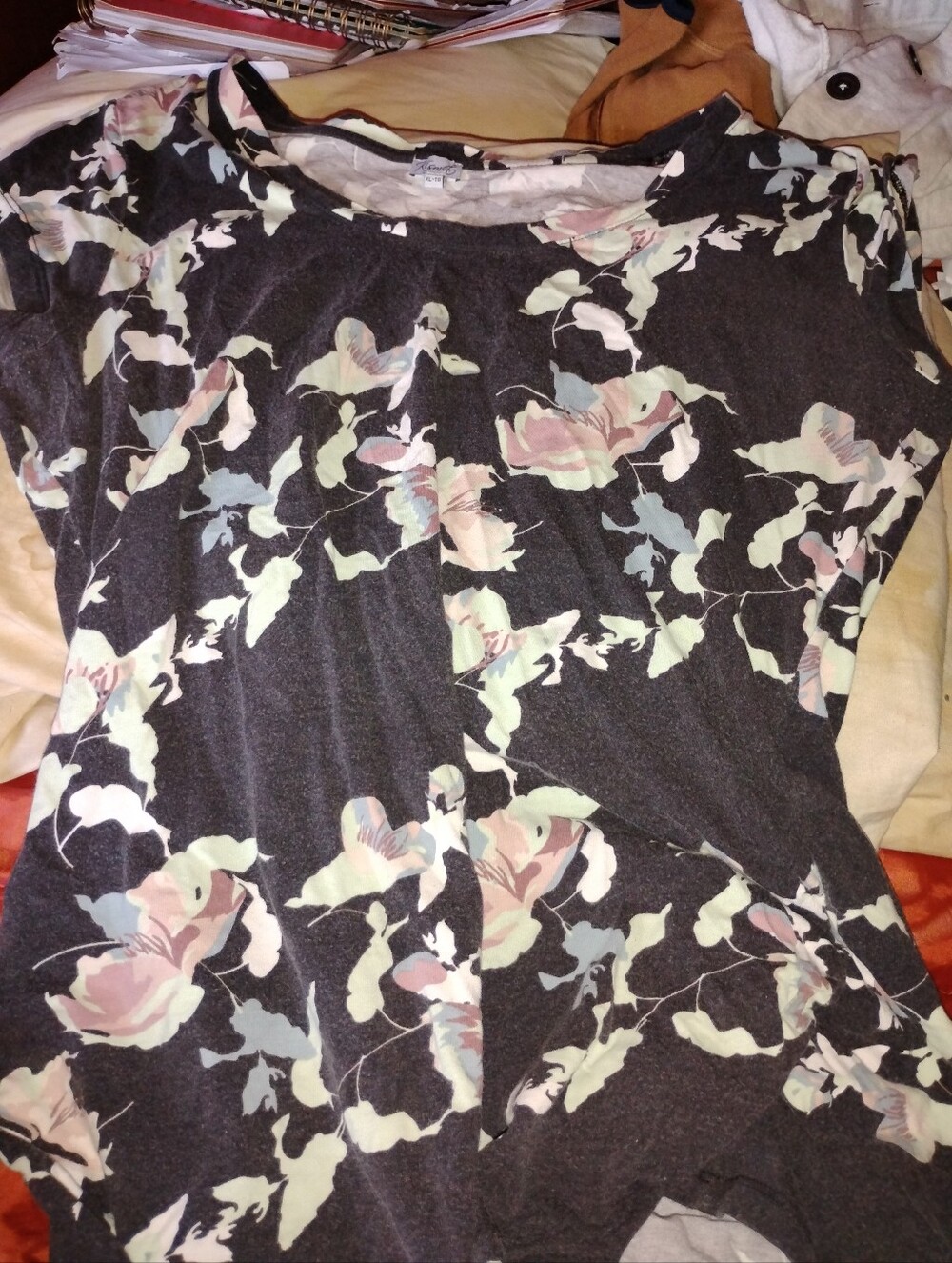 Xhilaration Black and Light Pink Floral T-shirt